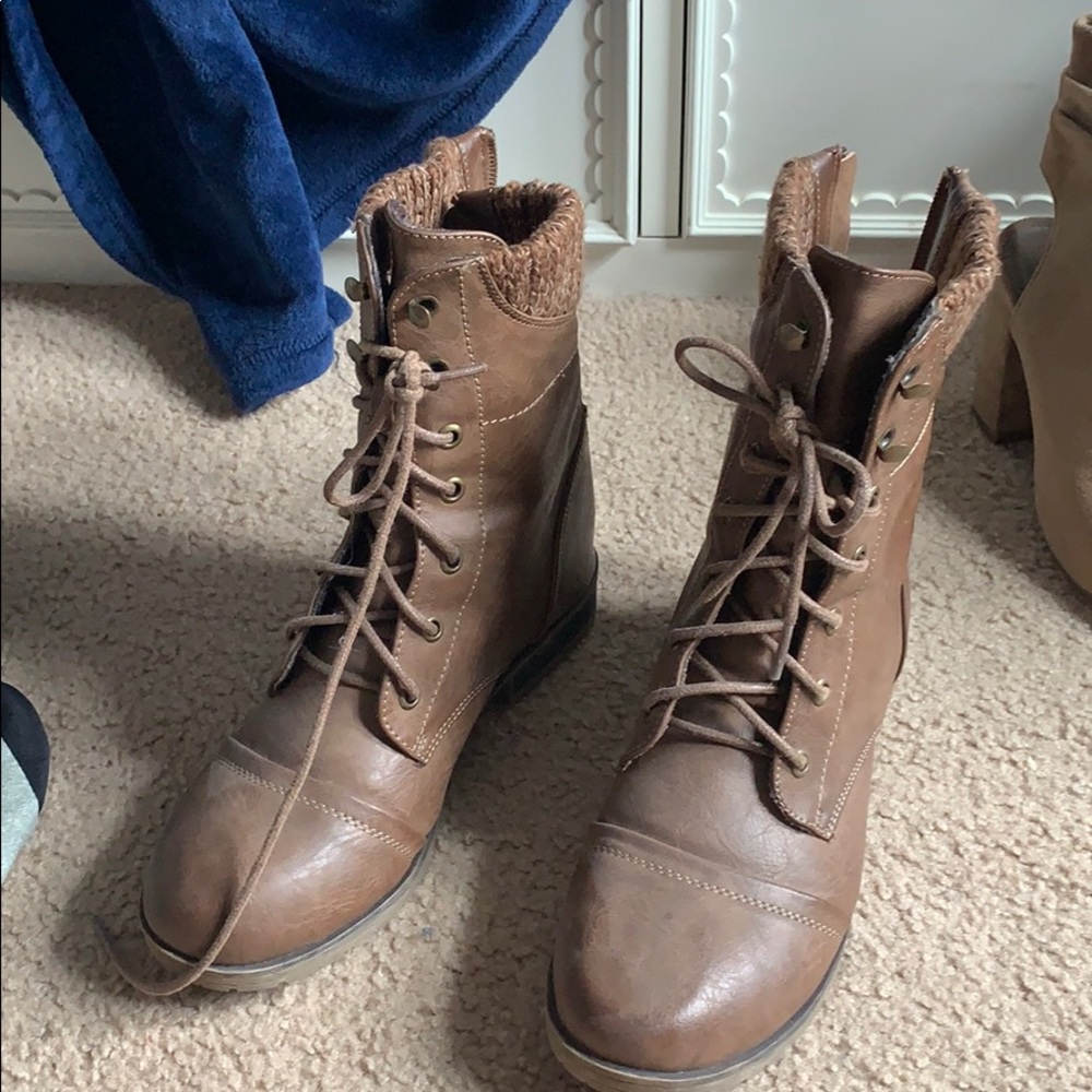 brown combat boots